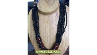 Black Beaded combain Wooden Rings Fashion Necklace